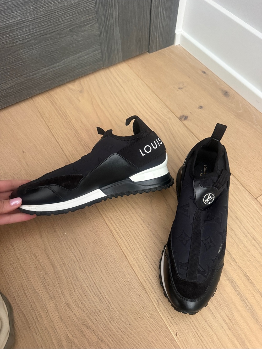 Louis Vuitton Black Womens Slip-On Runner Sneakers